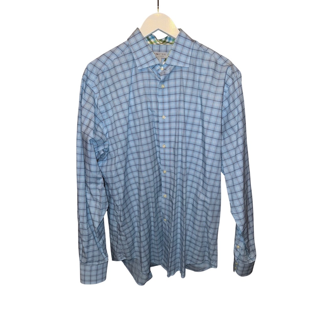 Thomas Dean Mens Blue‎ Plaid Long Sleeve Button Down Shirt Size XL
